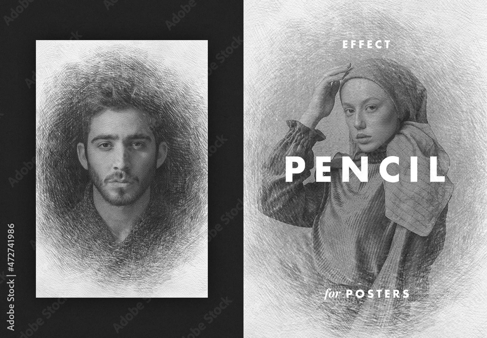 Pencil Sketch Poster Photo Effect Mockup Stock Template Adobe Stock