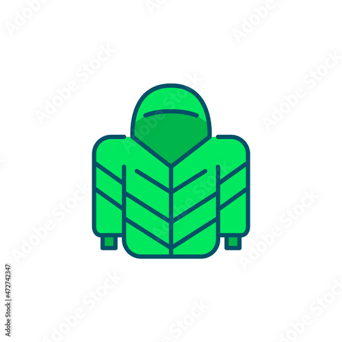 Winter puffed jacket. Recreational sports and holiday walks clothes. Pixel perfect, editable stroke colorful icon