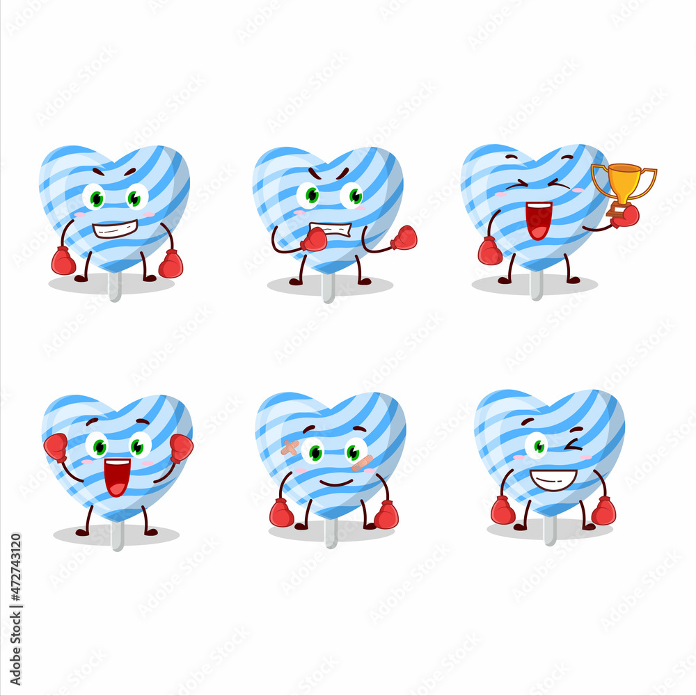 A sporty blue love candy boxing athlete cartoon mascot design