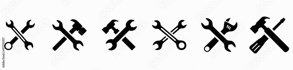 Tool icon set. Hammer, Turnscrew, tools icon. Instruments signs collection. Stock vector. Tool icon set. Hammer, Turnscrew, tools icon. Instruments signs collection. Stock vector.