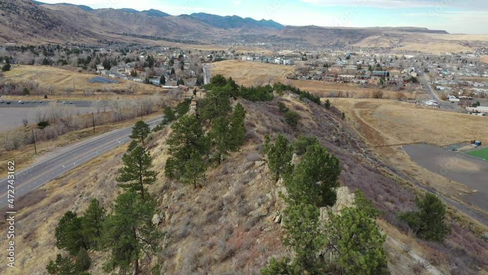 A drone pan over the hogsback, showing trails and soccer fields, Golden Colorado A drone pan over the hogsback, showing trails and soccer fields, Golden Colorado