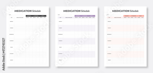 Medication planner template. Modern planner template. Set of medication planner. minimalist planner templates bundle set.