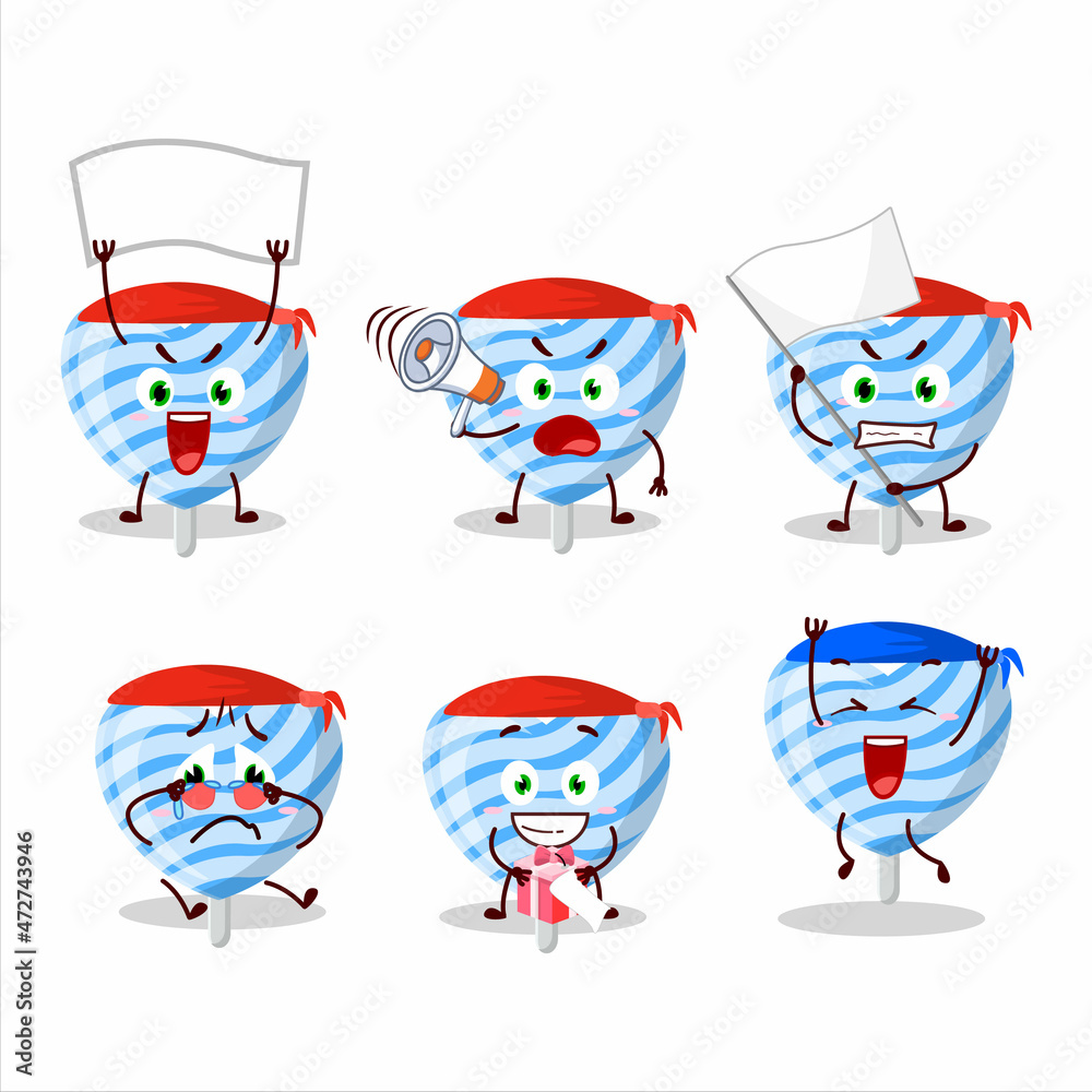 Mascot design style of blue love candy character as an attractive supporter