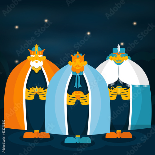 Flat Style Design Reyes Magos Illustration