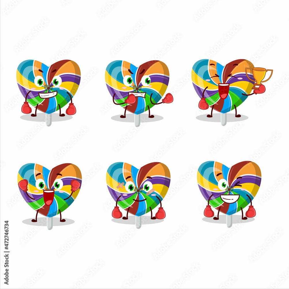 Fototapeta premium A sporty rainbow love twirl candy boxing athlete cartoon mascot design