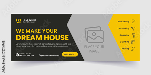 Construction handyman home repair social media timeline cover web banner template