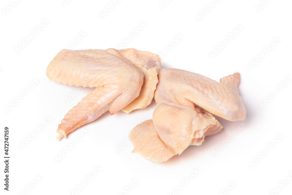 Homemade chicken meat. Two chicken wings isolated on a white background Homemade chicken meat. Two chicken wings isolated on a white background