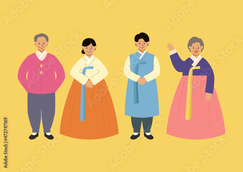 People in traditional Korean clothes.