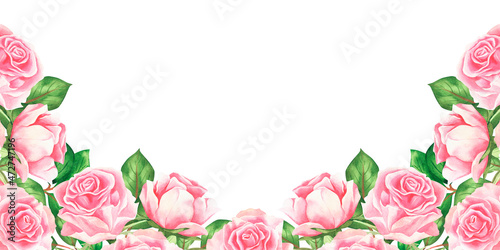 Pink roses. Watercolor vintage banner. Isolated on a white background. For your design.