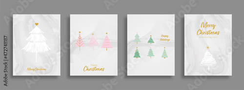 4 Tarjetas de navidad con arboles navideños.