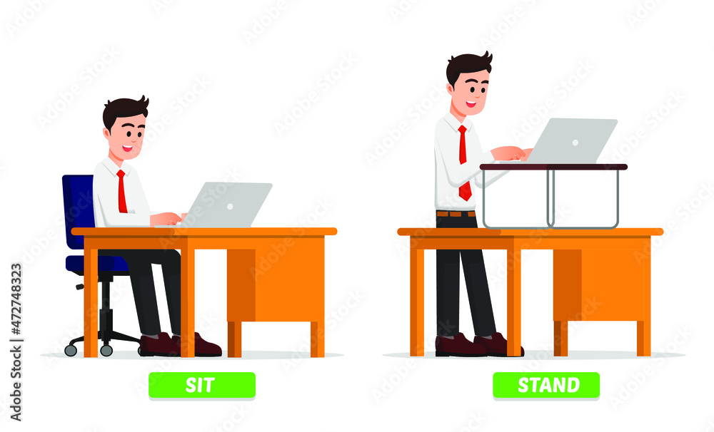 An office man with a sitting and standing working posture