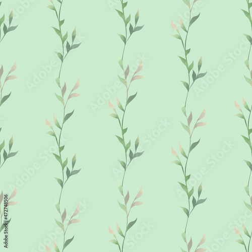 Spring foliage. Seamless pattern in a watercolor style. Background for fabric, wallpaper, postcards. © iuvmiro