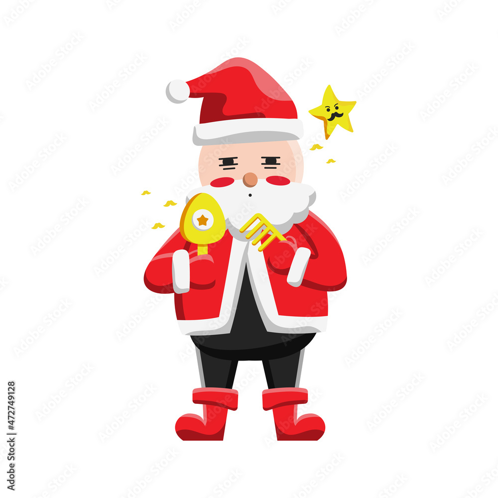 Santa Claus Styling His Beard While Sleepy Santa Claus Styling His Beard While Sleepy