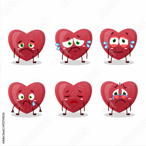 Red love gummy candy cartoon character with sad expression