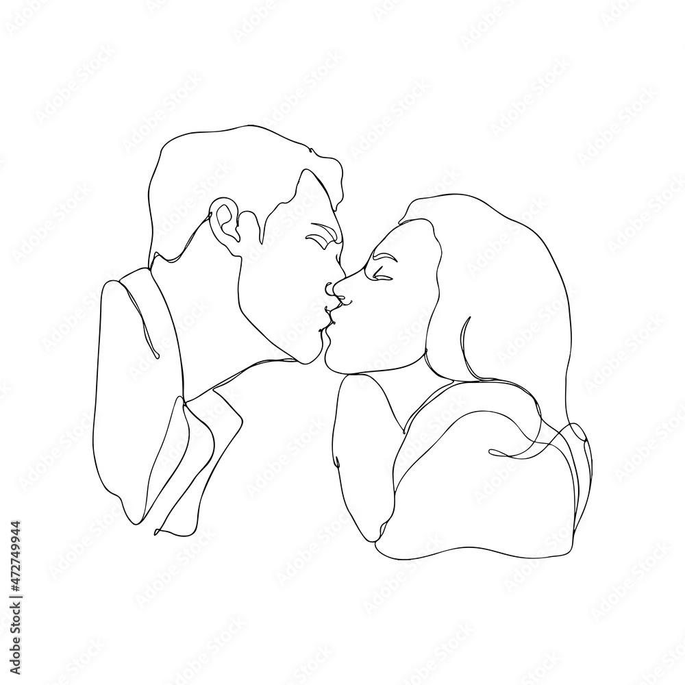 one line handrawn couple kissing