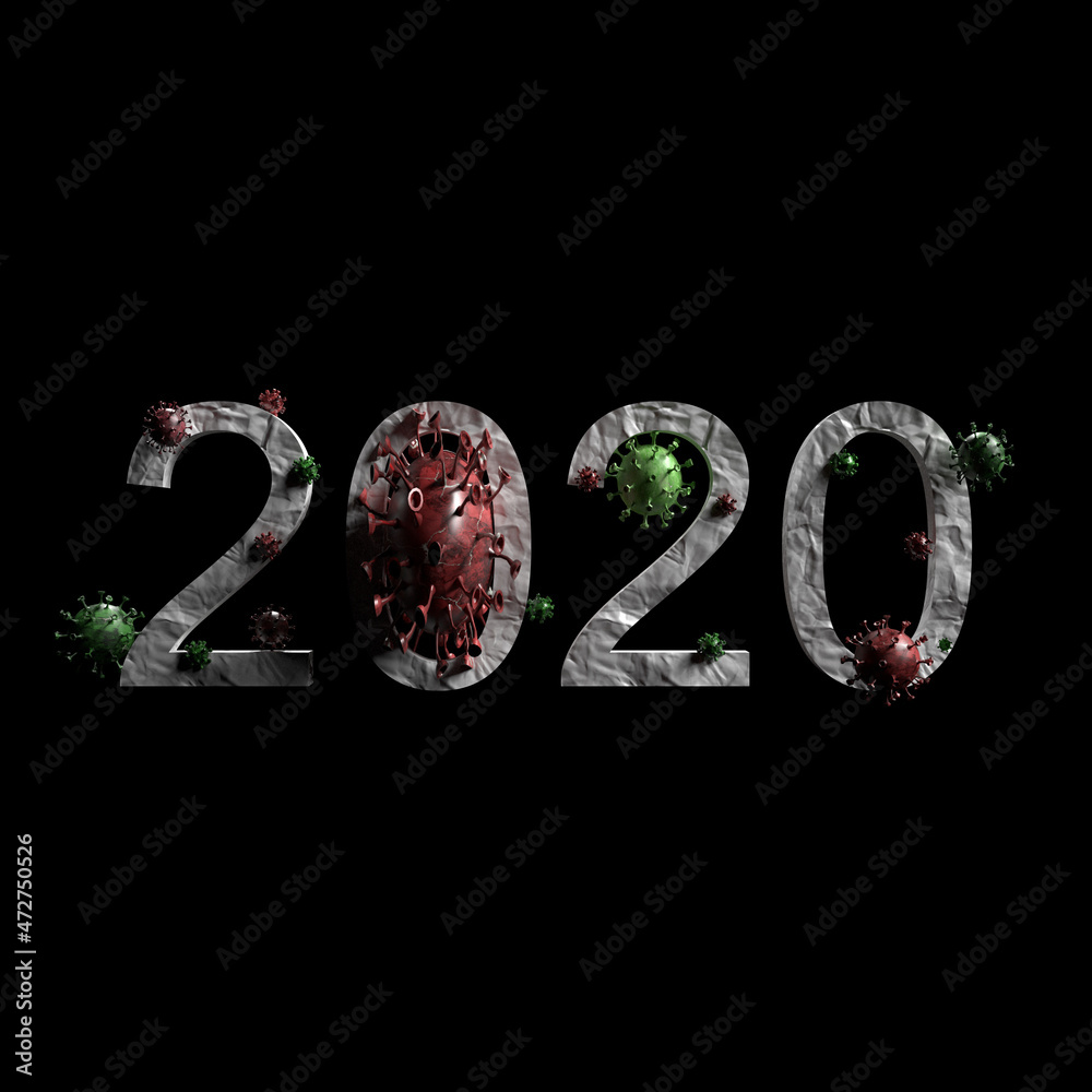 inscription of the year 2022 and colored cells of dangerous guilt digits, 3D illustration
