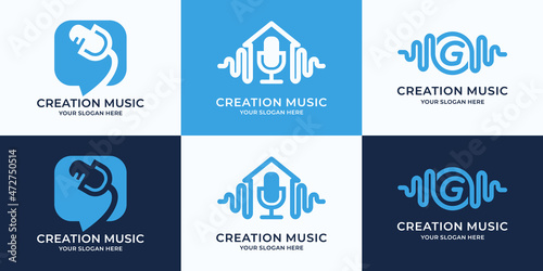 set of logo combination of podcast chat house frequency letter g music pulse