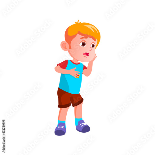 Surprised Boy Child Looking At Accident Vector. Shocked Caucasian Boy Kid Look At Dangerous Situation. Excitement Character Preteen Infant With Surprise Emotion Flat Cartoon Illustration