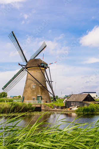 Windmill in Unesco World Heritage Site  Kinderdijk  Holland  Netherlands.