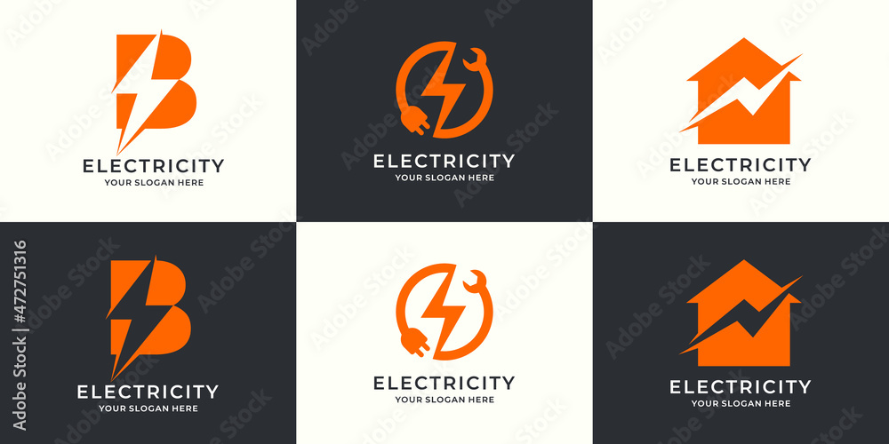 flash letter b wrench plug thunder house electrical logo set