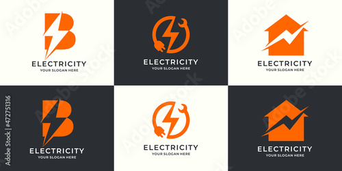 flash letter b wrench plug thunder house electrical logo set