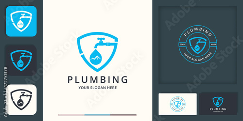 plumbing or droplets water oil shield logo design
