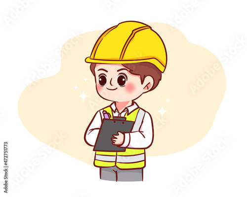 Safety man checking concept maintain security in factories or construction sites cartoon hand drawn cartoon art illustration