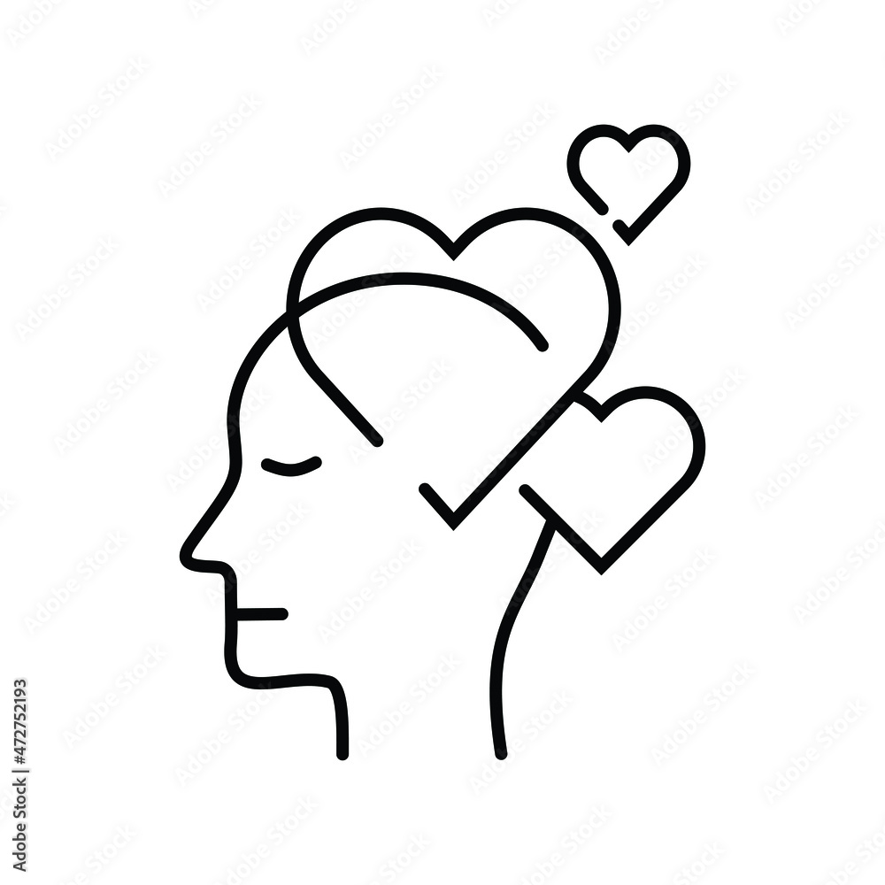 an icon illustration of human mind. a simple illustration representing mental health stuff suitable for ui ux design. an icon of a person with love.