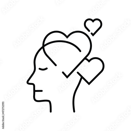 Fototapeta Naklejka Na Ścianę i Meble -  an icon illustration of human mind. a simple illustration representing mental health stuff suitable for ui ux design. an icon of a person with love.