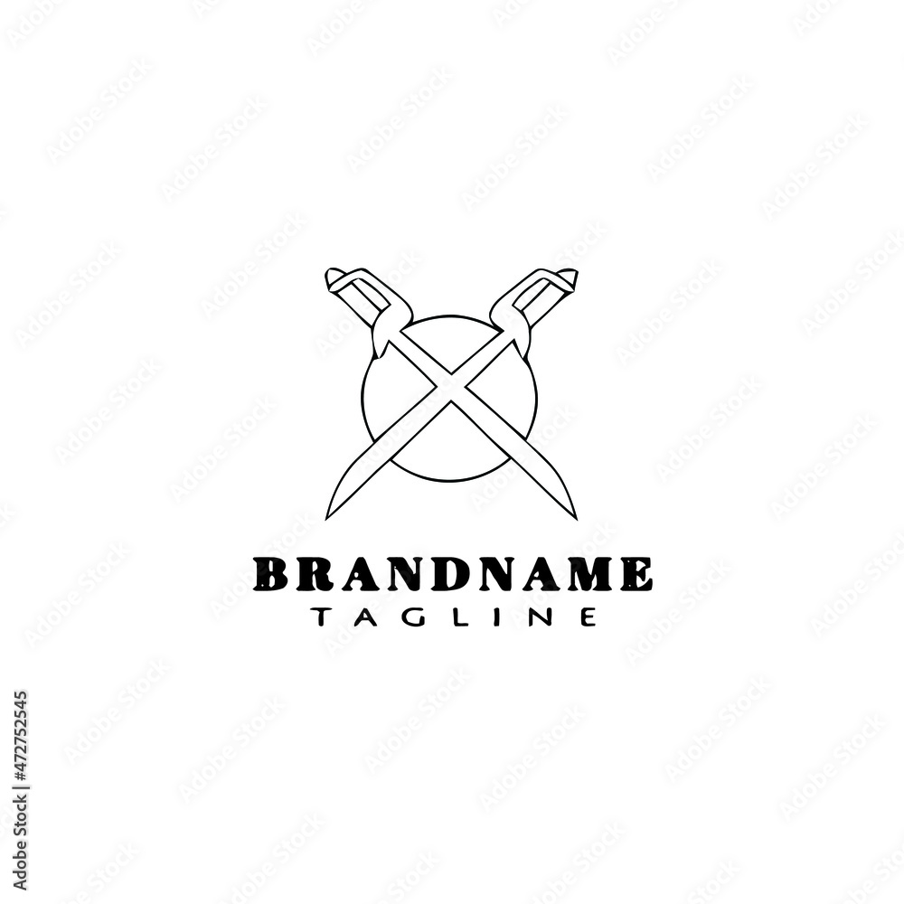Obraz premium crossed sword logo cartoon design template icon black cute vector illustration