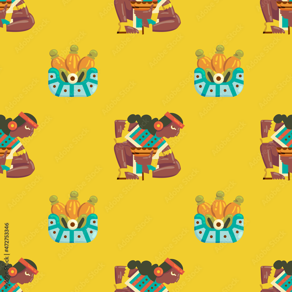 Aztec cacao seamless pattern design with tribal elements. Aztec cacao seamless pattern design with tribal elements.