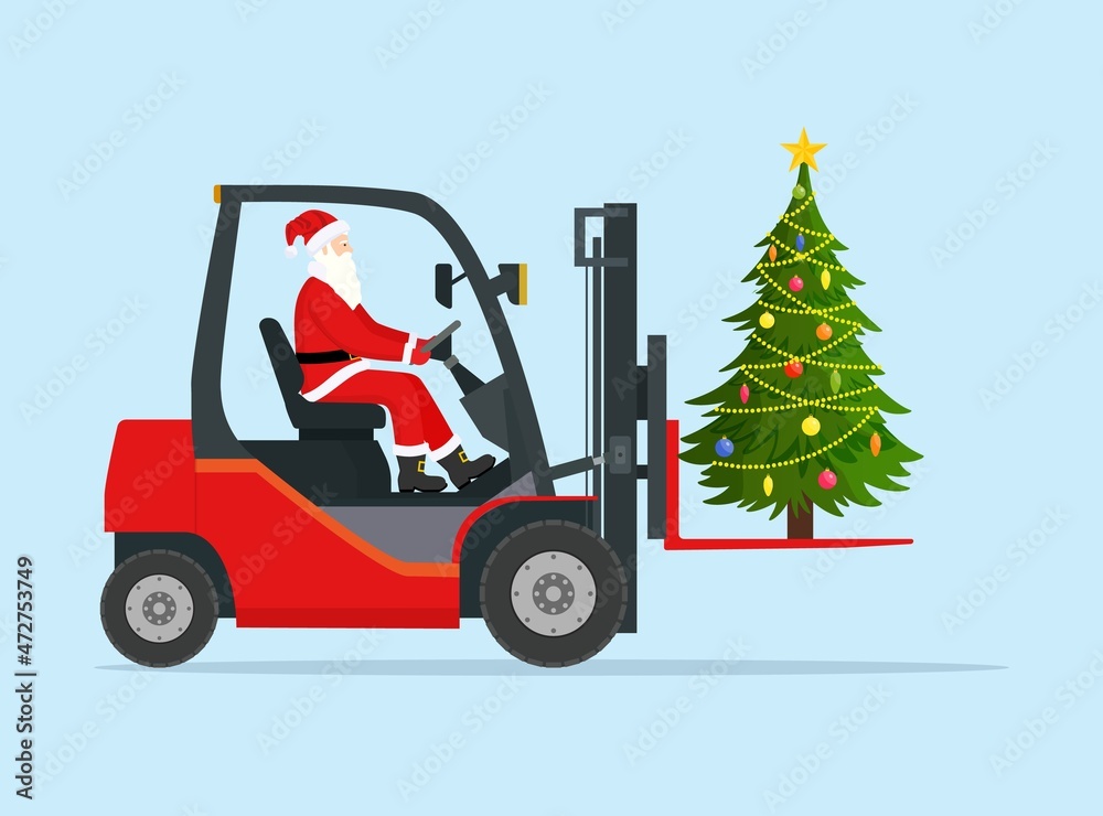 Santa Claus in Red Forklift