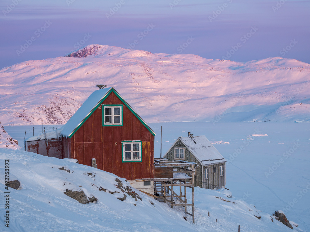 The traditional and remote Greenlandic Inuit village Kullorsuaq located at the Melville Bay, in the far north of West Greenland, Danish territory