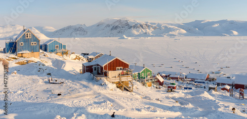 Photos The traditional and remote Greenlandic Inuit village Kullorsuaq located at the M