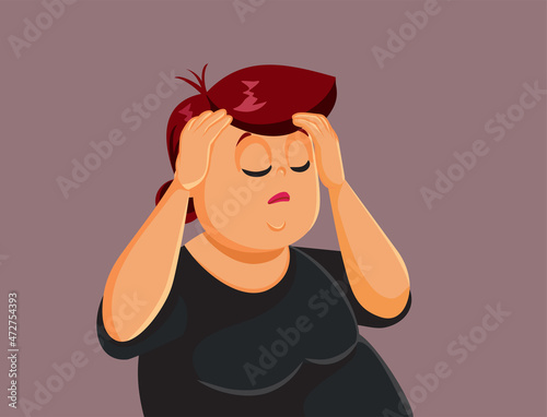 Overweight Middle-Aged Woman Suffering a Migraine Vector Illustration
