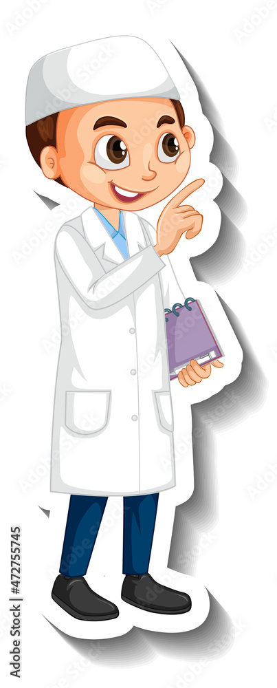 Muslim scientist boy cartoon character sticker Muslim scientist boy cartoon character sticker