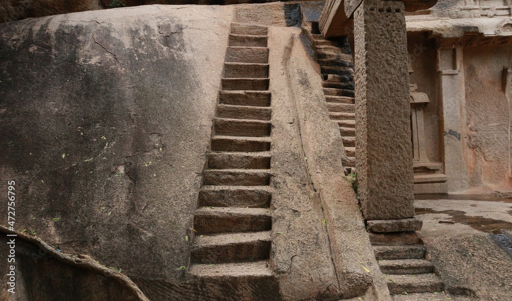 Stairs carved in rock Some shapes carved in stone