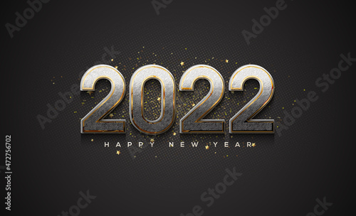 2022 happy new year with elegant silver and gold glitter