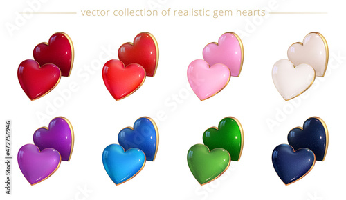 Wallpaper Mural Vector set of luxury gem valentines. Couple of beautiful hearts. Different colors. Collection of realistic 3D cabochons. Fine elements for design of wedding invitation cards and romantic stickers Torontodigital.ca