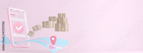 3D Online express delivery service concept, fast response delivery by scooter, courier Pickup, Delivery, Online Shipping Services. 3d Rendering. 