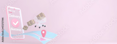 3D Online express delivery service concept, fast response delivery by scooter, courier Pickup, Delivery, Online Shipping Services. 3d Rendering. 
