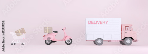 3D Online express delivery service concept, fast response delivery by scooter, courier Pickup, Delivery, Online Shipping Services. 3d Rendering. 
