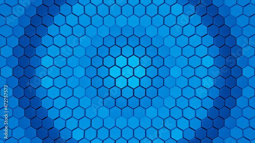 Abstract Hexagon Background Shapes with Blue Gradient Color, 4K Hexagon Backdrop. Futuristic Blue Background Texture. 3D Rendered, 3D Illustration