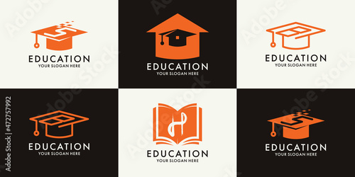 letter S H B graduation hat book house logo for education inspiration logo