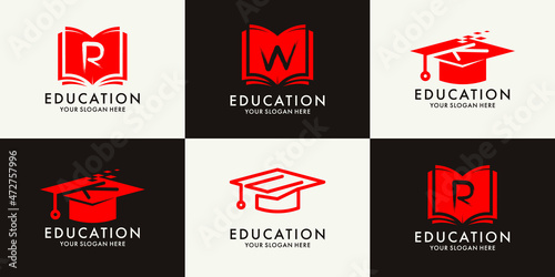 letter R W K U graduation hat book logo for education inspiration logo