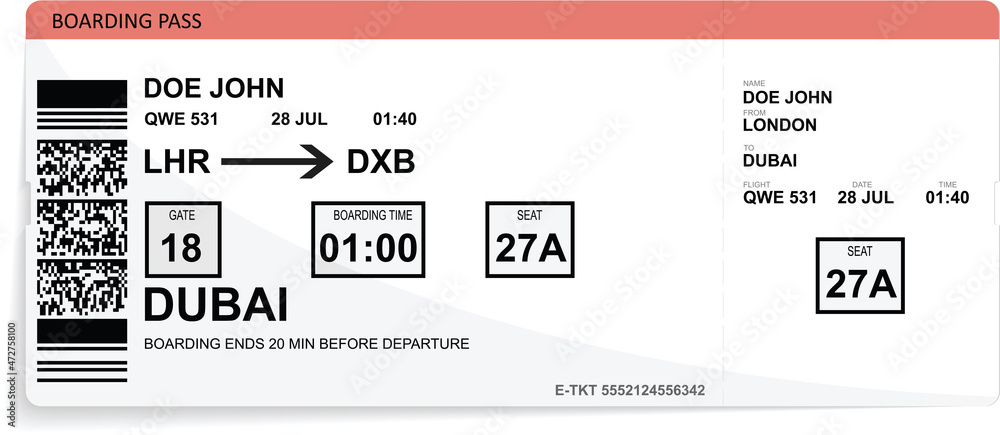 Red vector airline passenger and baggage boarding pass ticket Stock ...