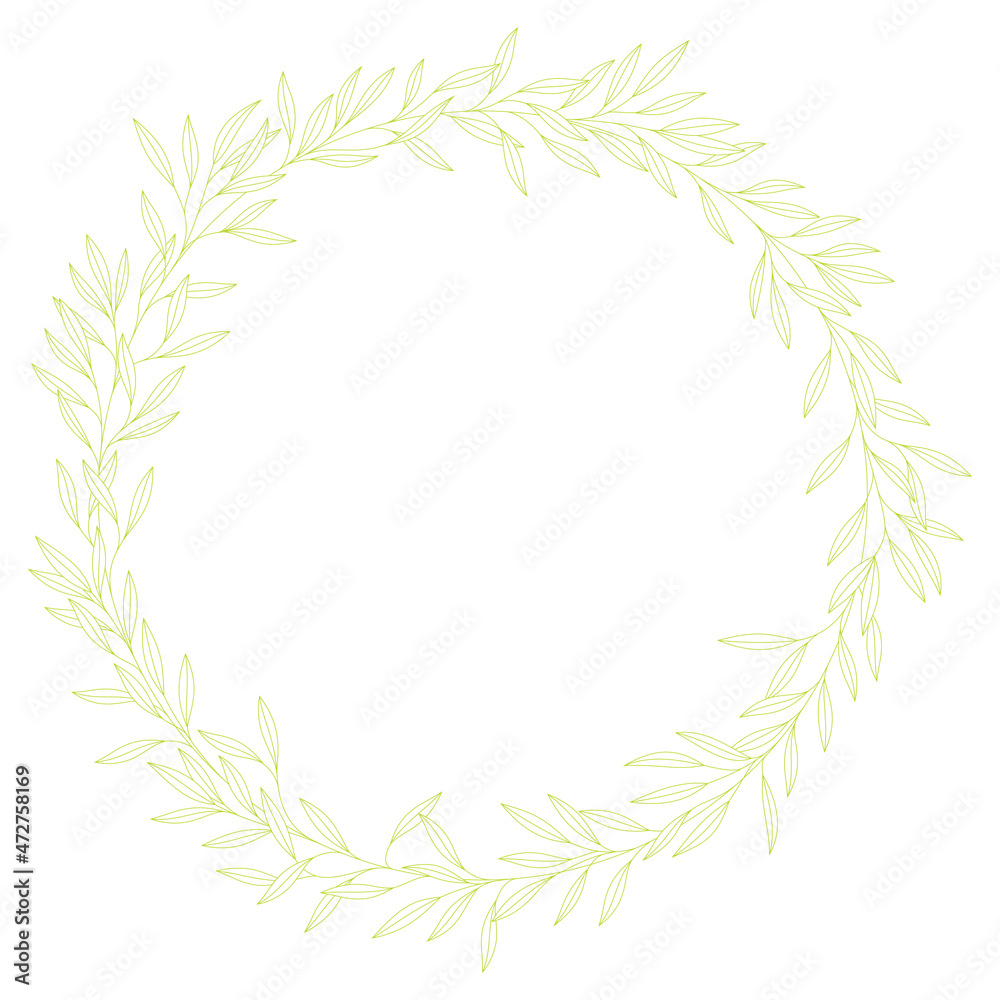 Vector line circle frame bordered by twigs with petals. Isolated on white background Vector line circle frame bordered by twigs with petals. Isolated on white background