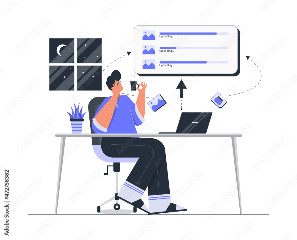 Uploading Images Concept In Flat Illustration Uploading Images Concept In Flat Illustration