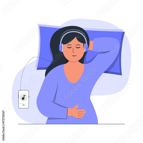 Young Girl Listening to Music and Relaxing Illustration