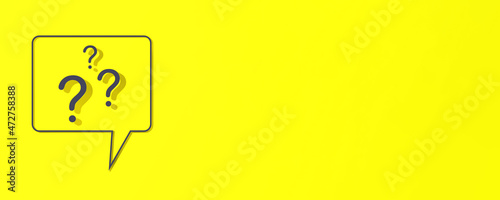 Question mark with shadow on yellow background. Banner for insertion into site. 3D image. 3D rendering.